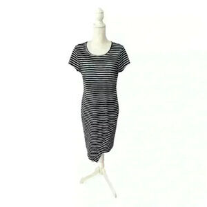 Navy Striped Textured Stretch Lightweight Dress Size Medium